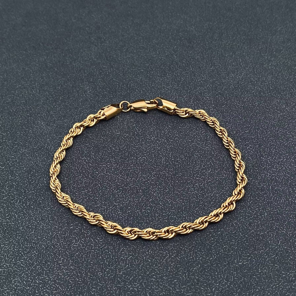 18K Gold-Plated Twist Chain Bracelet Made of 316L Stainless Steel - Hypoallergenic Jewelry by Mio Queena Mio Queena