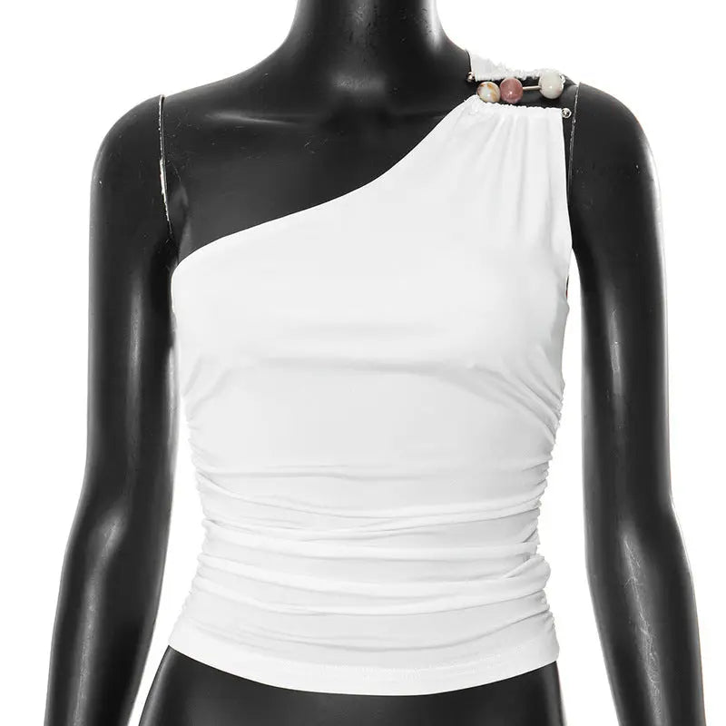 Women's One-shoulder Cropped Tank Top Top ODMPOD