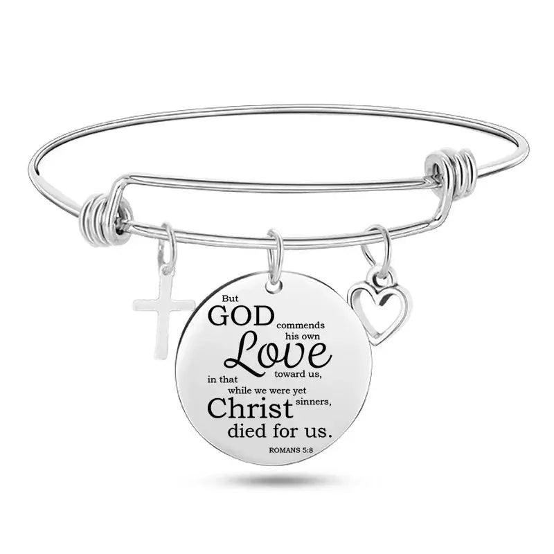 Jesus Christian Bible Scripture Stainless Steel Bangle Bracelet ODMPOD