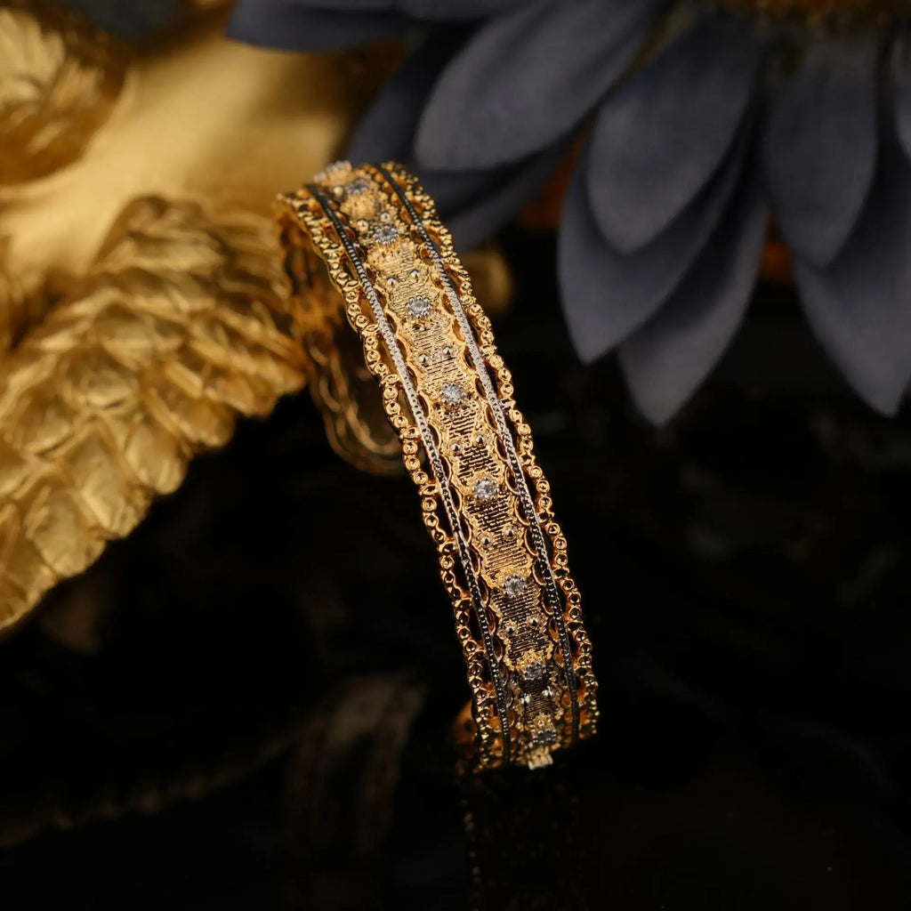 Italian Buccellati Style Bangle, 18K Gold Plated Copper, Wire Drawing Textured Weave Full Zircon Open Cuff Bracelet ODMPOD
