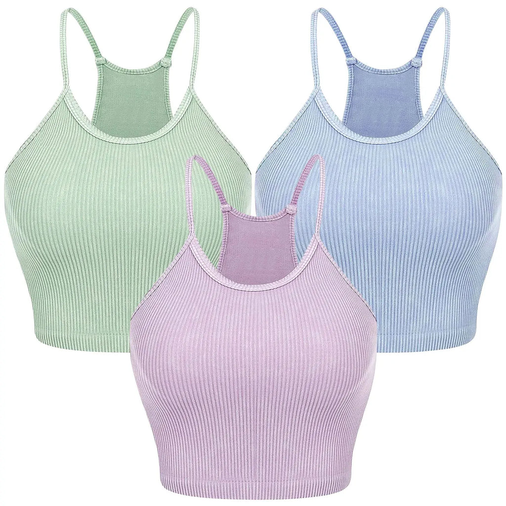 3 Pack Women Crop Basic Tank Top Ribbed Knit Sleeveless Round Neck 9 Color Machine Wash Summer Crop S To XL ODMPOD