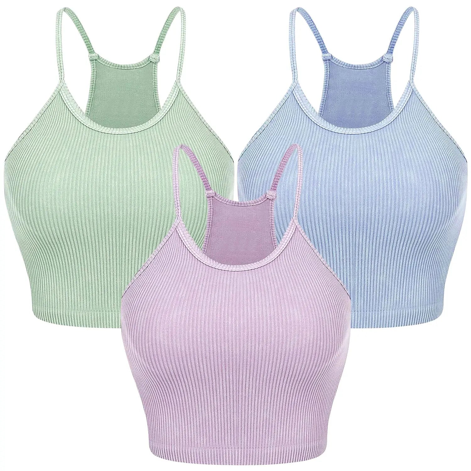 3 Pack Women Crop Basic Tank Top Ribbed Knit Sleeveless Round Neck 9 Color Machine Wash Summer Crop S To XL ODMPOD