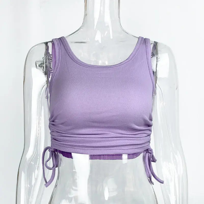 Ribbed Drawstring Slim Cropped Tank Top ODMPOD