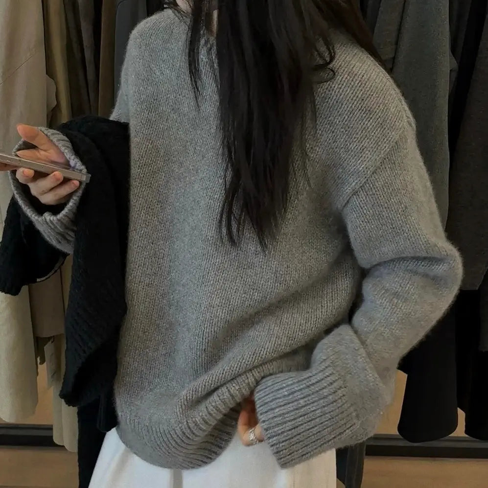 Gray Women's Pullover Knit Sweater ODMPOD
