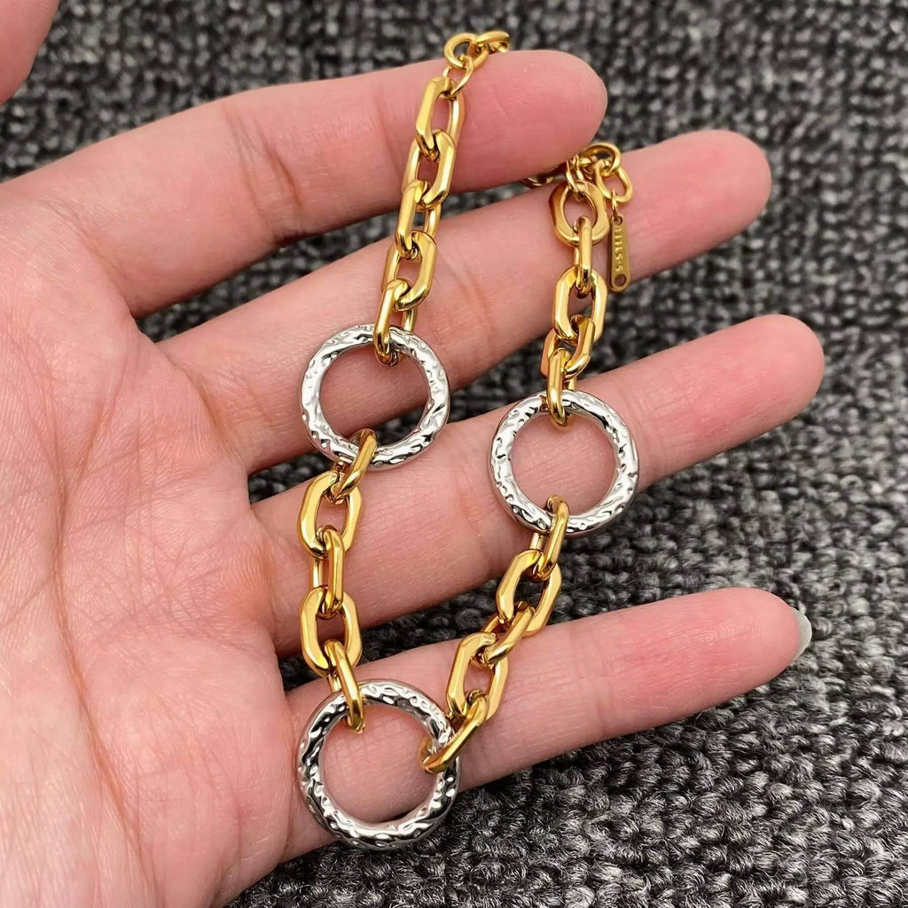 Two Tone Ring Linked 18K Gold Plated SS Bracelet - FGS Mio Queena