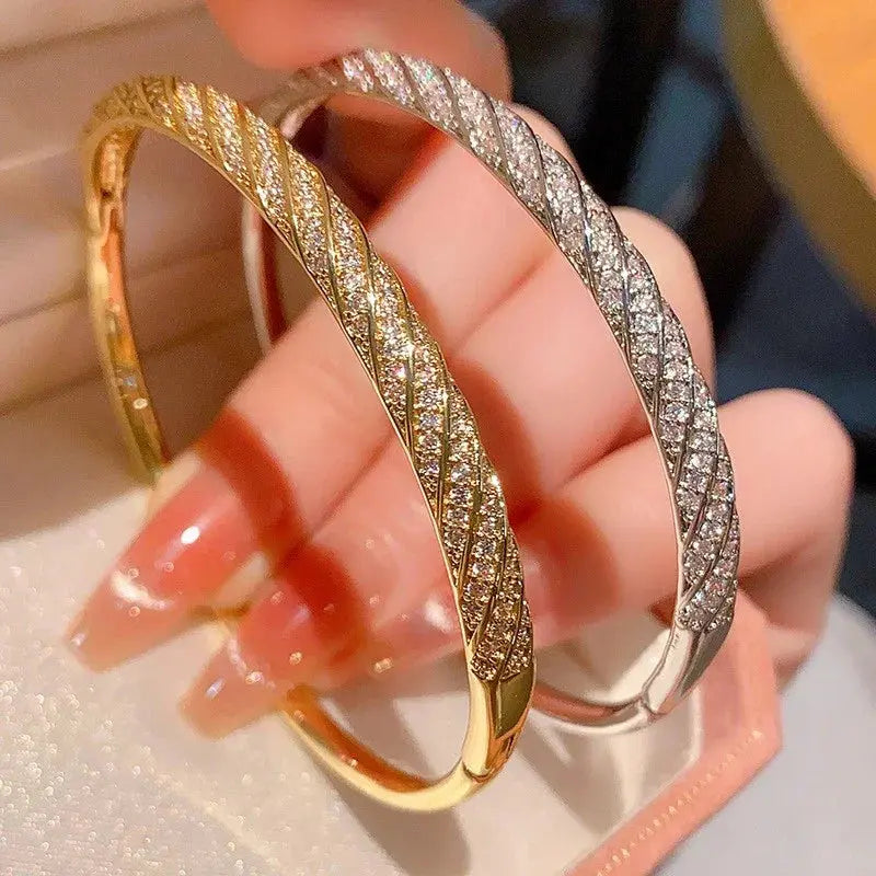Diamond-encrusted Rhombus Bangle Smooth Surface Crisscross Design ODMPOD