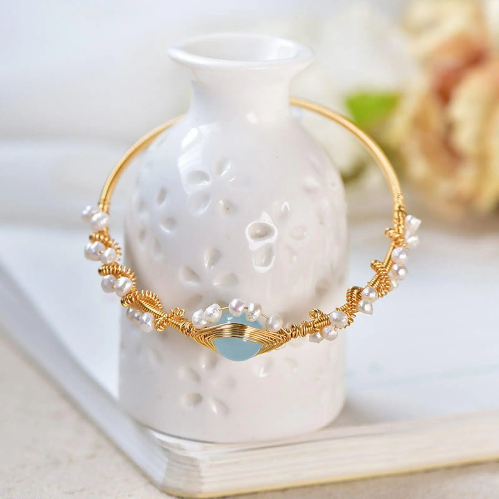 Pearl Bracelets For Women Gold Plating Pearl Bracelet Gold Wire Braided Vintage Style Bracelets Cuff Bracelets Fashion Bracelet ODMPOD