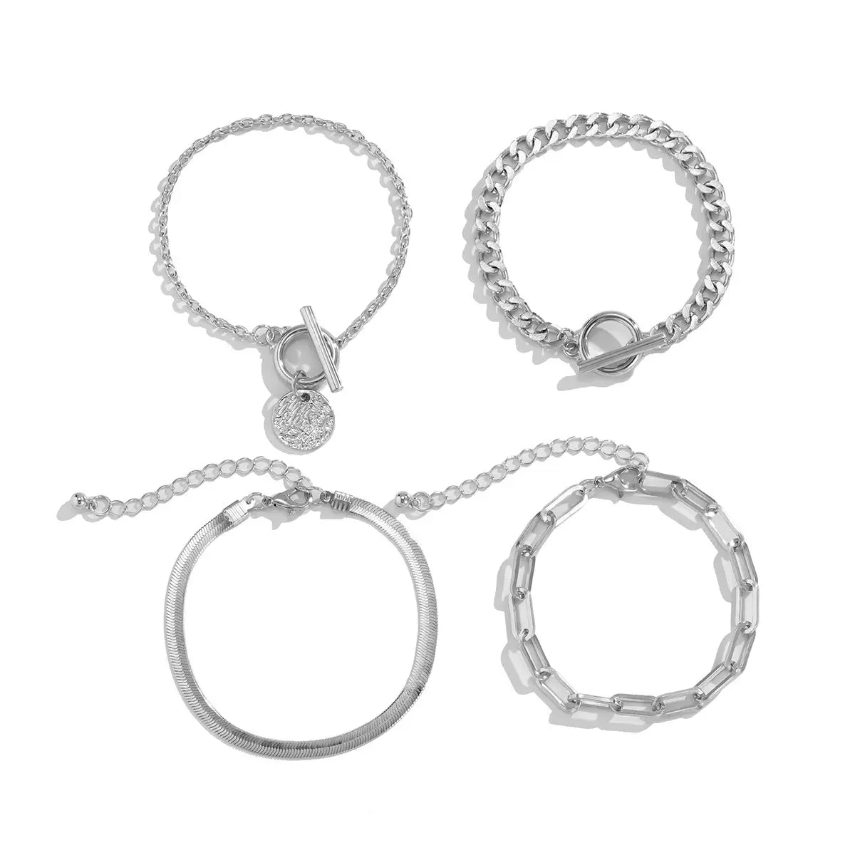 Punk Metal Chain Bracelet 4-Piece Set  Hollow Geometric Flat Snake Bone Cuff  Edgy Hip-Hop Jewelry In Gold & Silver ODMPOD
