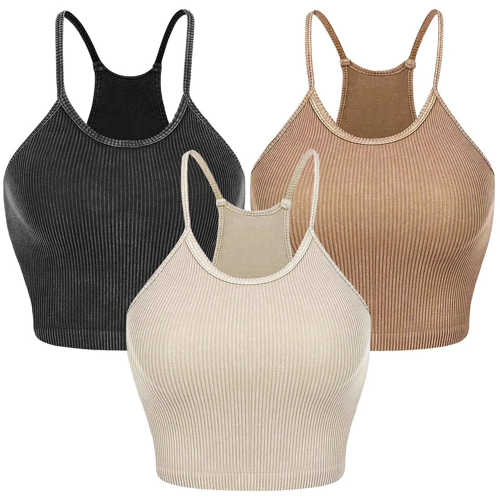 3 Pack Women Crop Basic Tank Top Ribbed Knit Sleeveless Round Neck 9 Color Machine Wash Summer Crop S To XL ODMPOD