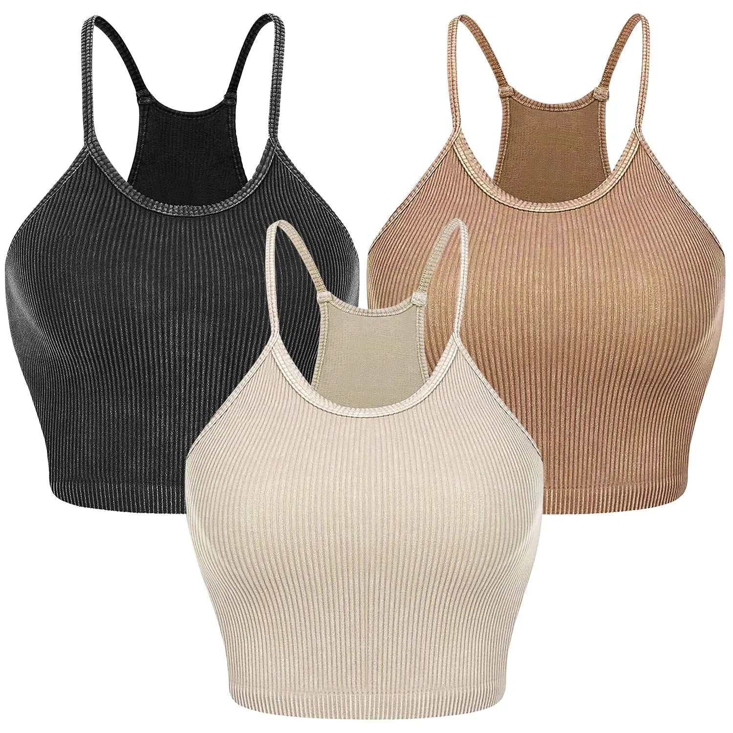 3 Pack Women Crop Basic Tank Top Ribbed Knit Sleeveless Round Neck 9 Color Machine Wash Summer Crop S To XL ODMPOD