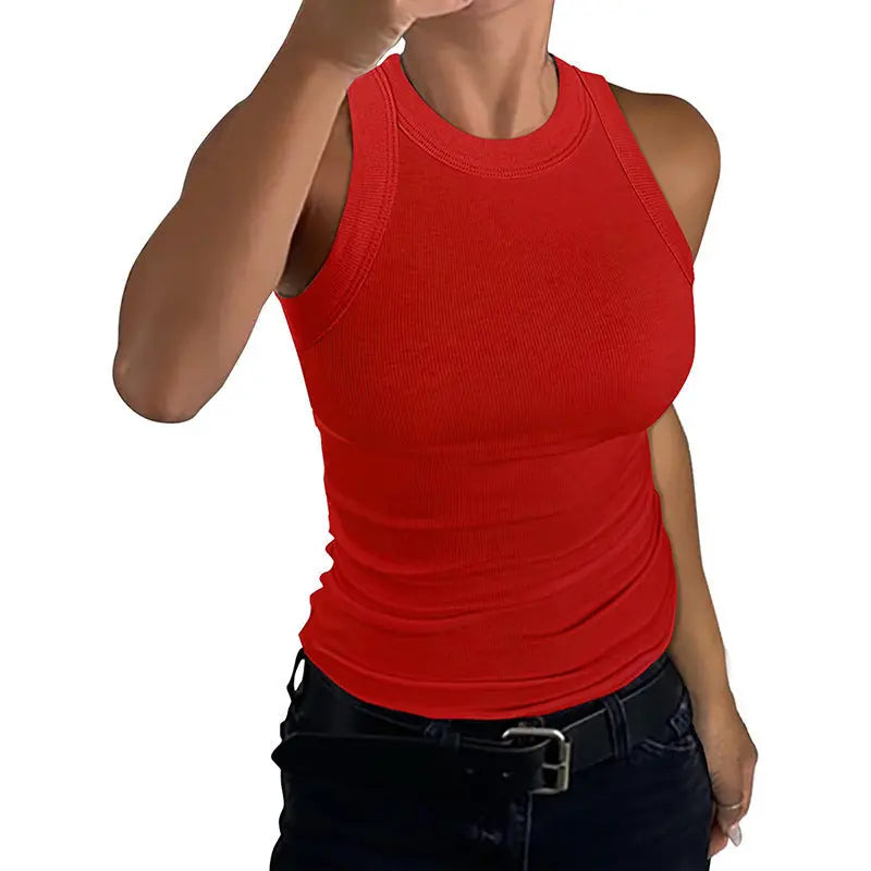 Solid-color Sleeveless Ribbed Tank Top For Women ODMPOD
