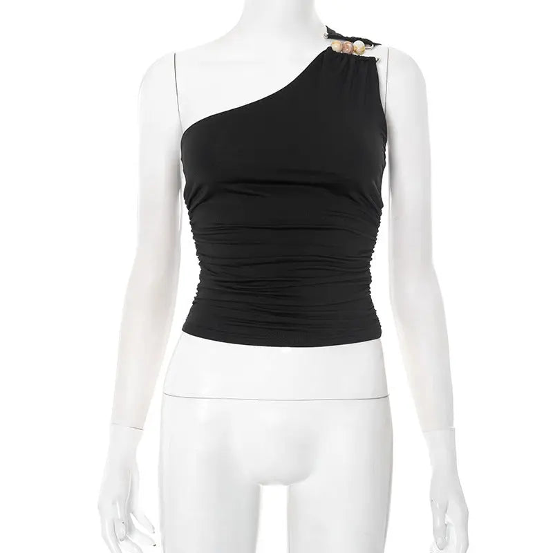 Women's One-shoulder Cropped Tank Top Top ODMPOD