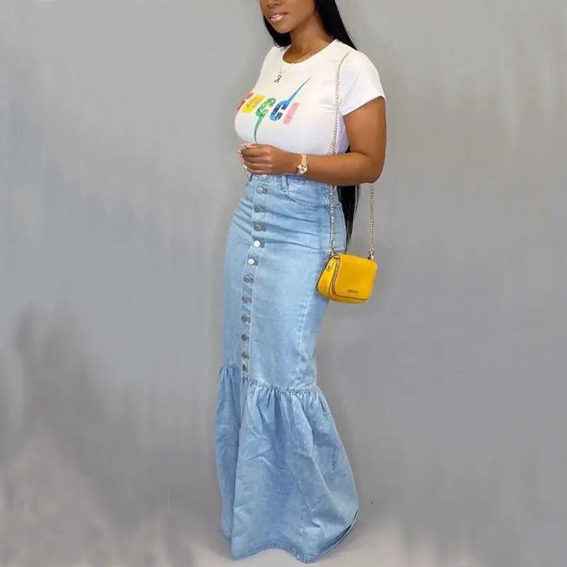 Women's Slim-fit Peplum Patchwork Denim Skirt ODMPOD