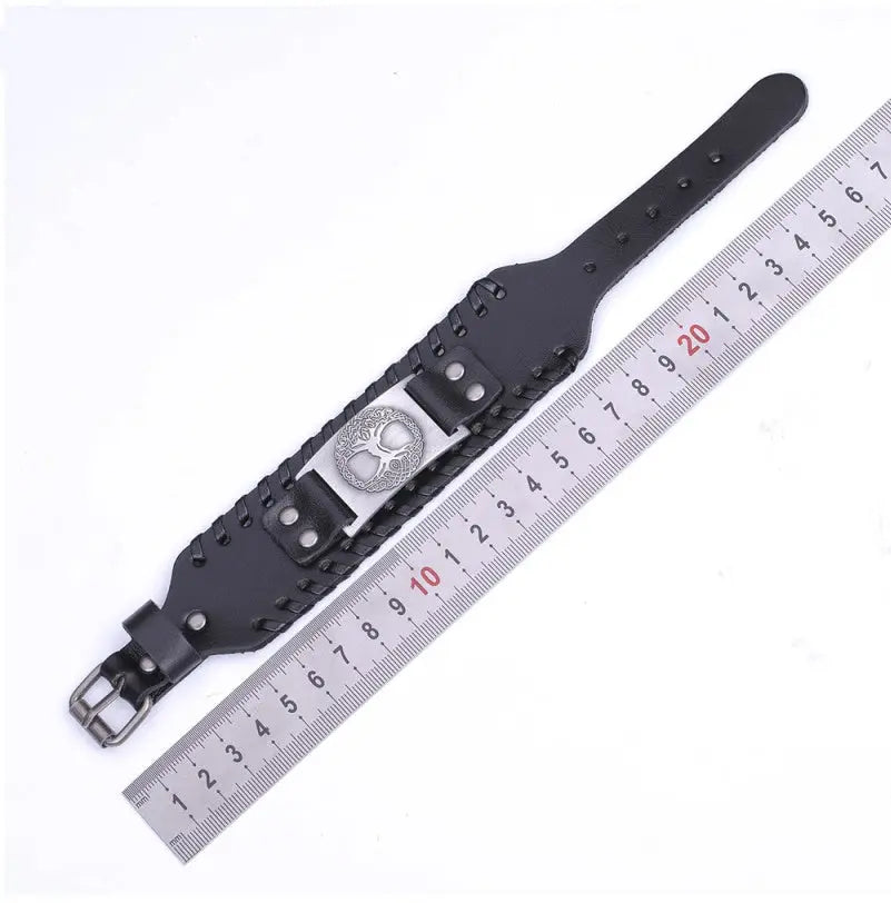 Charm Wide Leather Bracelet Men Punk Braided Rope Alloy Cuff Bangle Male Wristband ODMPOD