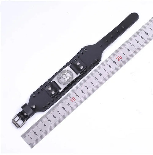 Charm Wide Leather Bracelet Men Punk Braided Rope Alloy Cuff Bangle Male Wristband ODMPOD