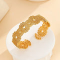 Retro Court-Style Golden Hollow Lace Flower Bracelet Luxurious 18K Gold-Plated Open-End Adjustable Bangle ODMPOD