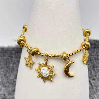 Star & Moon & Sun& Heart charm 18K Golden Bracelet - FGS/MS