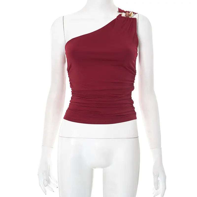 Women's One-shoulder Cropped Tank Top Top ODMPOD