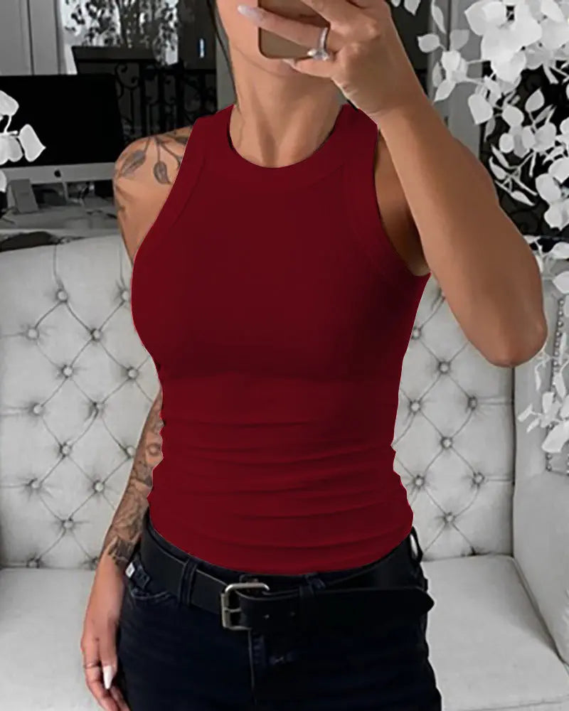 Solid-color Sleeveless Ribbed Tank Top For Women ODMPOD