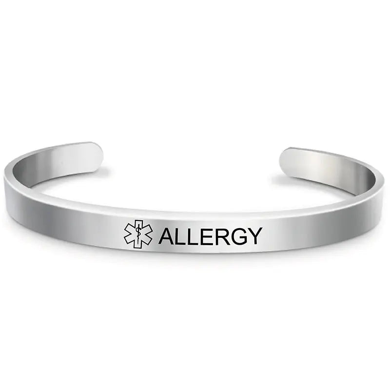 Fashion Silver Plated Medical Alert Cuff Bracelet EPILEPSY Diabetic Allergy Stainless Steel Bangle For Women Men ODMPOD