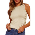 Fashion Sleeveless Ribbed Vest Women Slim-fit Pleated Solid Crew Neck Tank Top Summer Clothing ODMPOD