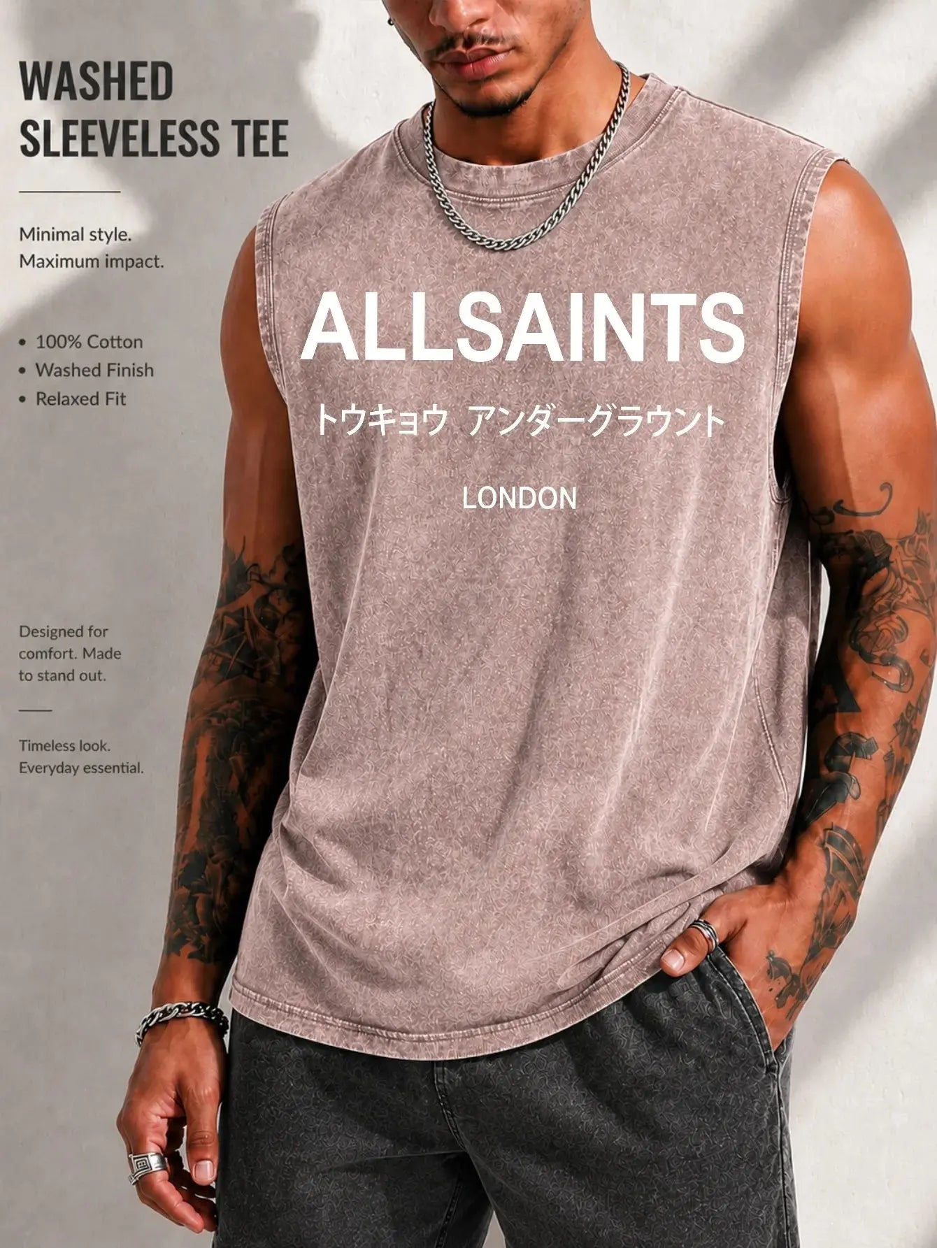Vintage Men's Tank Top - AllSaints Print Design - Casual Fall/Winter Layering Tee - Perfect Gift For Halloween/Christmas Eternal Bloom Co