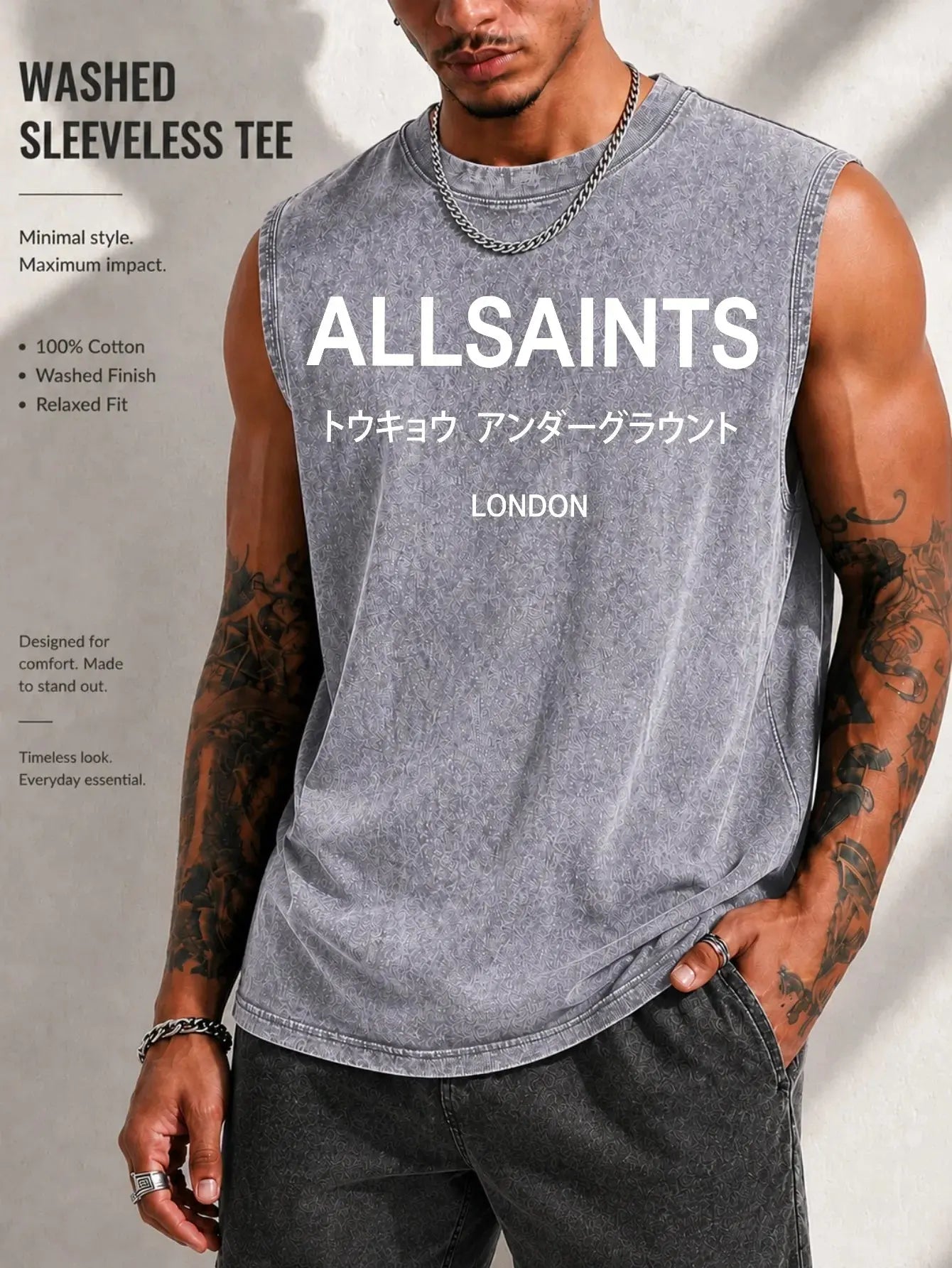 Vintage Men's Tank Top - AllSaints Print Design - Casual Fall/Winter Layering Tee - Perfect Gift For Halloween/Christmas Eternal Bloom Co