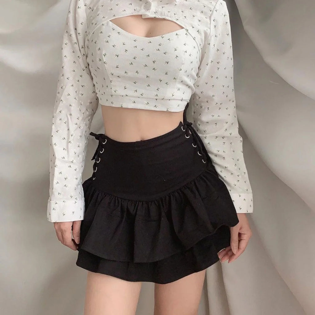 Streetwear Mall Goth Sexy Short Skirt Women Harajuku Y2k High Waist Bandage Pleated Mini Skirt Female Gothic Outfit Club Wear Eternal Bloom Co