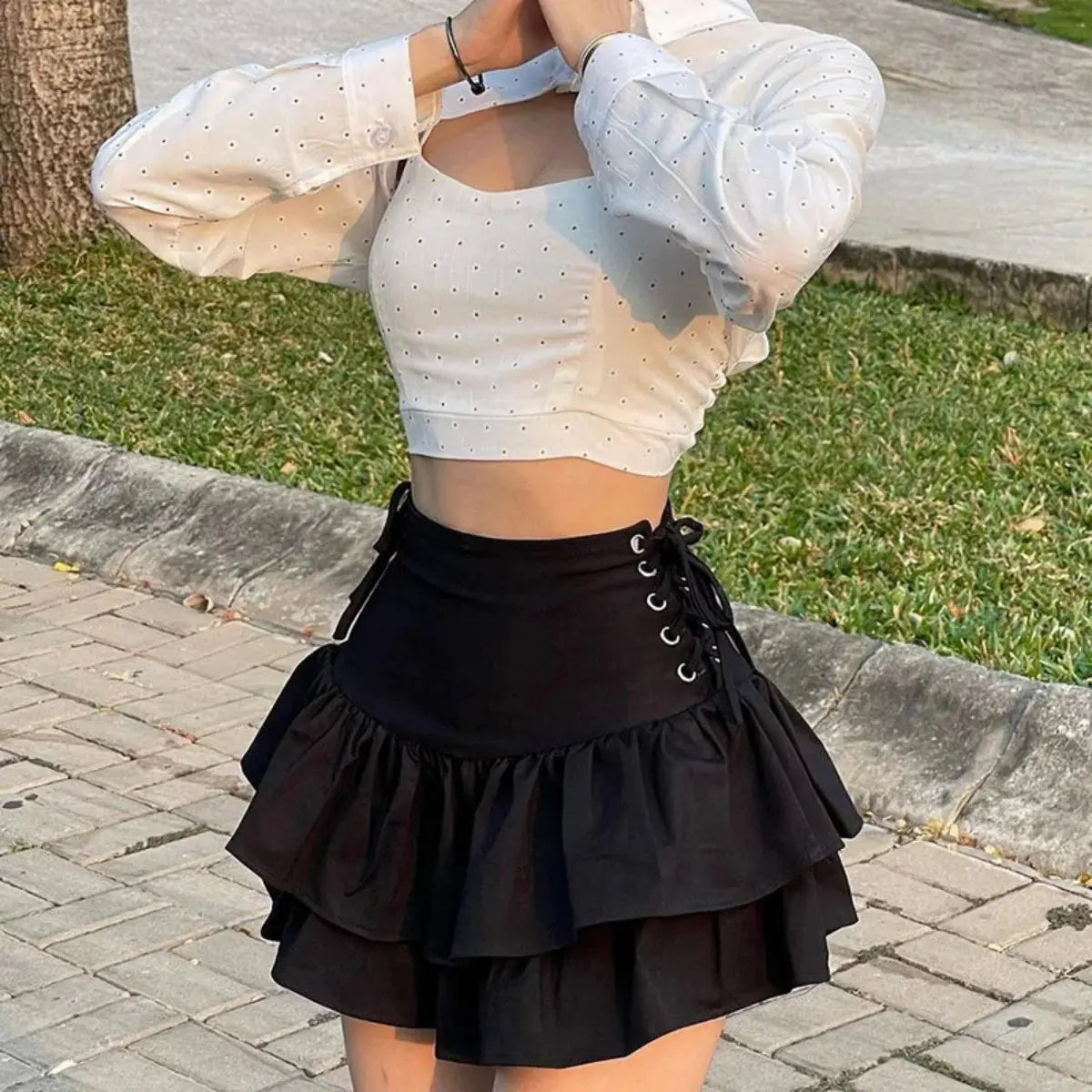 Streetwear Mall Goth Sexy Short Skirt Women Harajuku Y2k High Waist Bandage Pleated Mini Skirt Female Gothic Outfit Club Wear Eternal Bloom Co