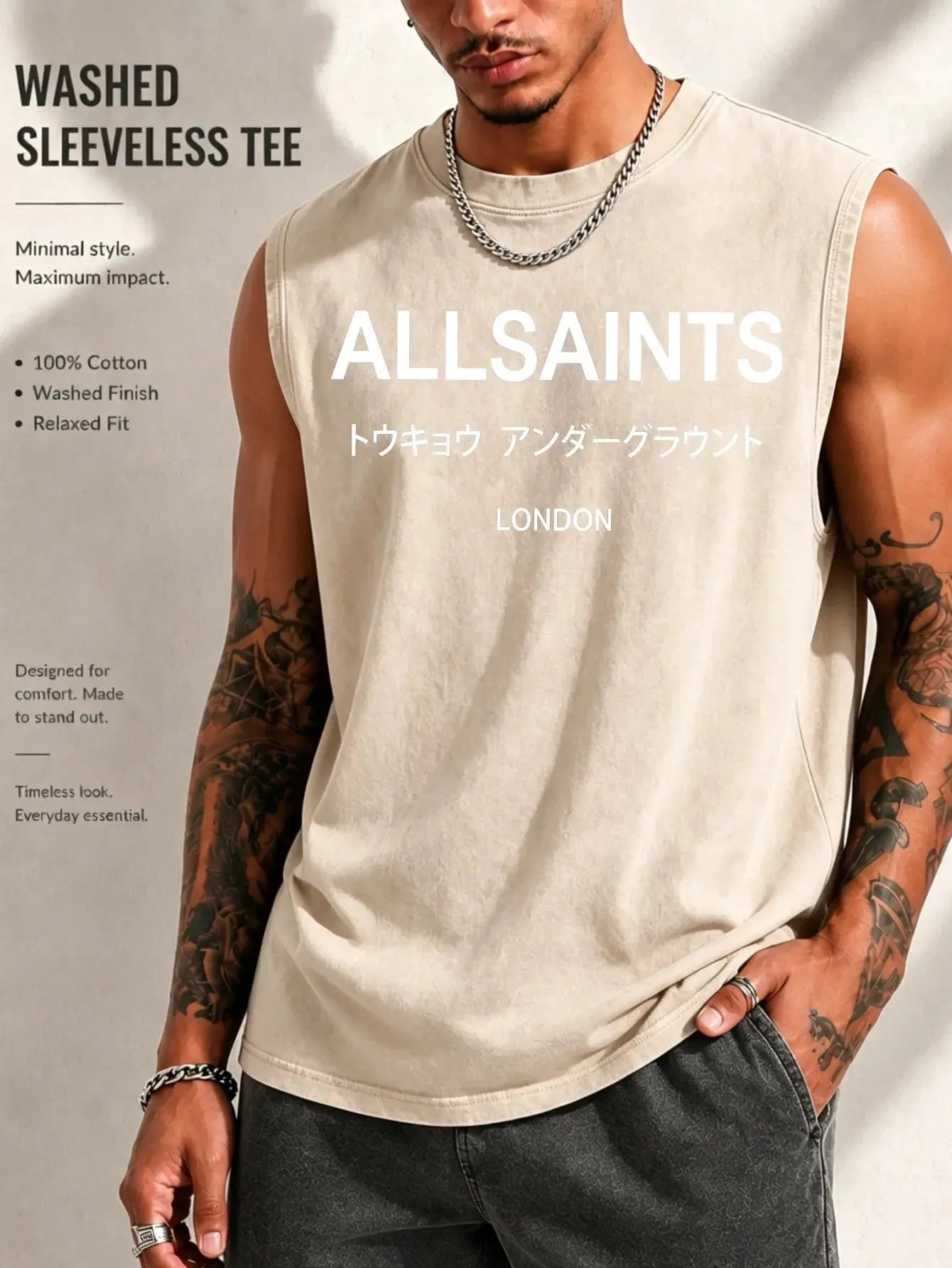 Vintage Men's Tank Top - AllSaints Print Design - Casual Fall/Winter Layering Tee - Perfect Gift For Halloween/Christmas Eternal Bloom Co