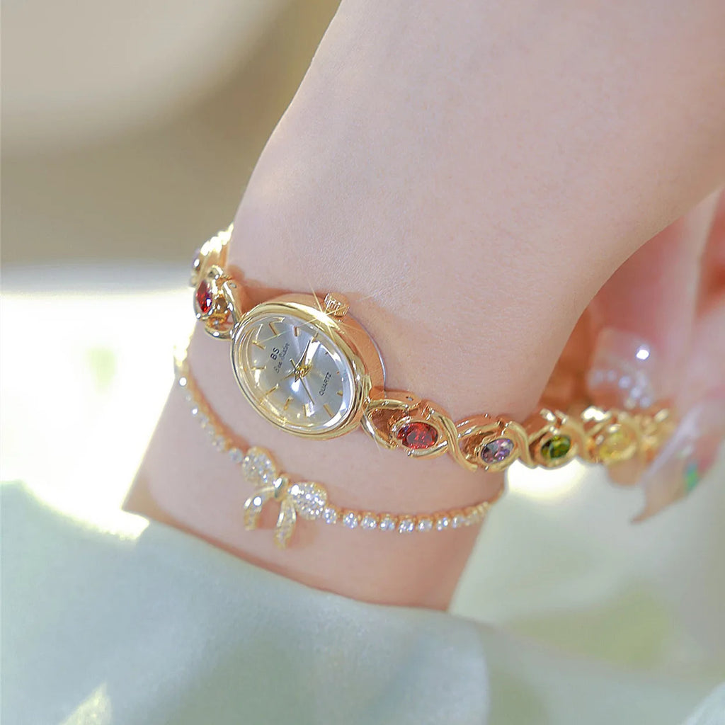 BS Watch For Women Light Luxury Brand Retro Oval Rainbow Bracelet watches Waterproof Ladies Fashion Quartz Clock Wristwatches Eternal Bloom Co