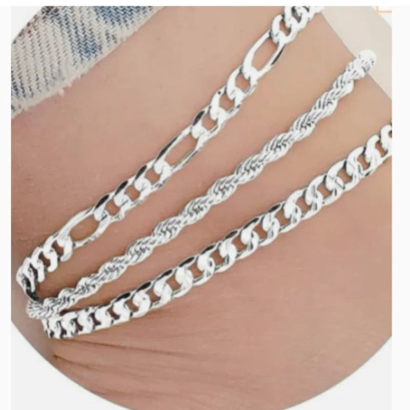 3pcs/set Flat Snake Chain Fried Dough Twists Chain Anklet Set Women's Beach Vacation Fashion Foot Jewelry Eternal Bloom Co