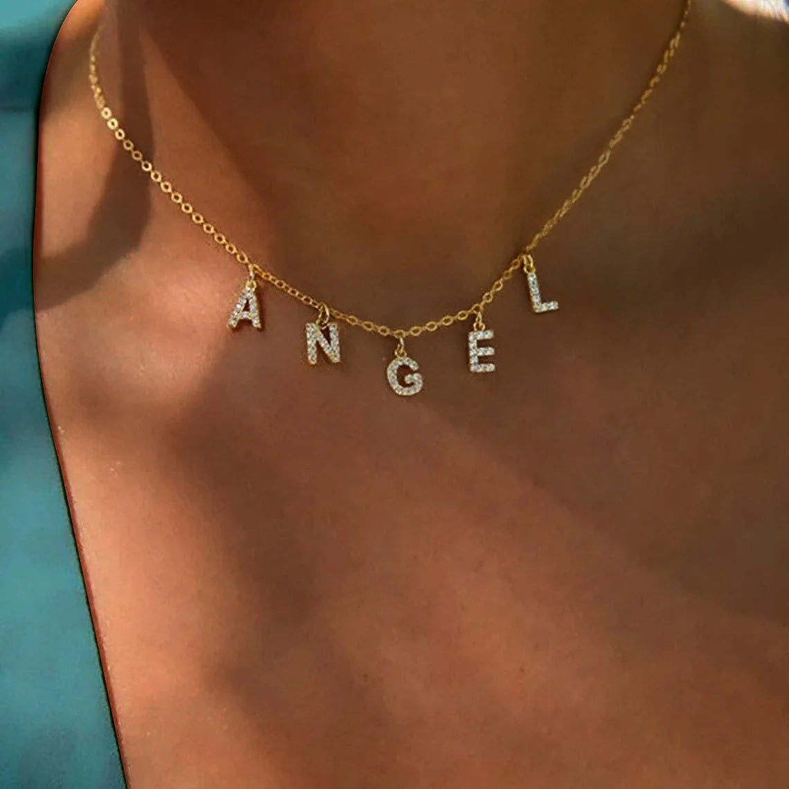 Personalized Initial Name Necklace Stainless Steel Women Alpahbet Letter Pendant ,Initial Collar Statement Charms Gift Eternal Bloom Co