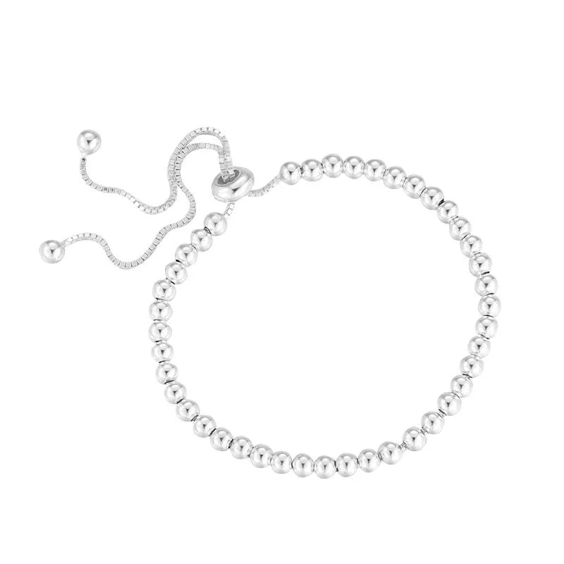 100% Solid 925 Sterling Silver Metal Bracelets for Women Men Beads Adjuatable Handmade Simple Bracelet Birthday Christmas Gift Eternal Bloom Co