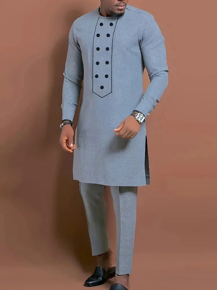 Men's Casual Long-Sleeved Two-Piece Set: Mid-Length Top and Trousers Eternal Bloom Co