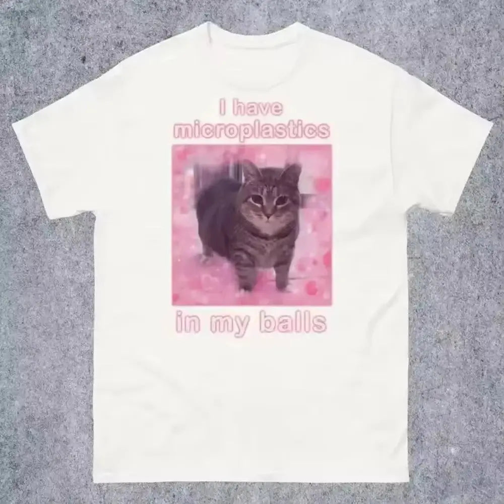 I Have Microplastics in My Balls Funny Cat Meme Haikyuu Men Clothing Short Sleeve Round Neck Printing Pullover T-shirt 50265 Eternal Bloom Co