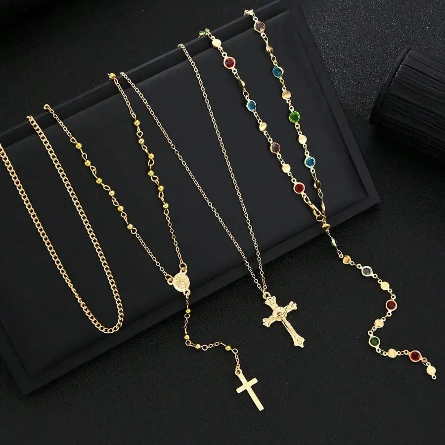 Fashionable and simple women's golden multi-layer stacked necklace with cross decoration, luxurious vintage choker Eternal Bloom Co