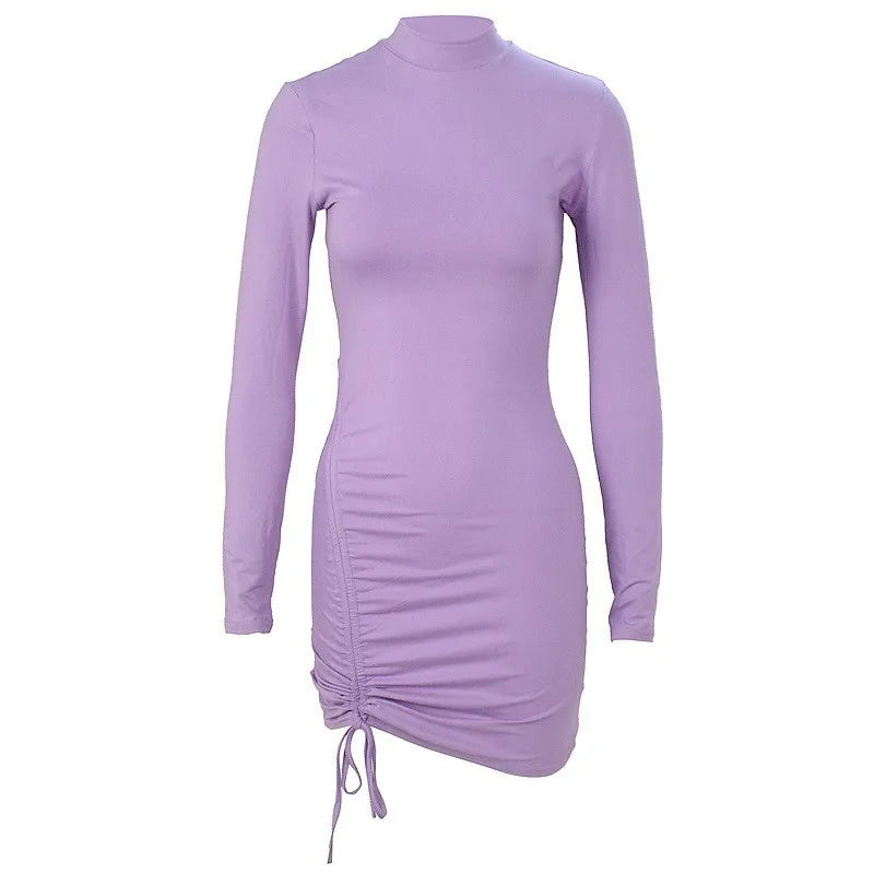 Elegant Lace Up Dress Solid Pleated Slim Fit Party Bodycon Female Sexy Mini Dresses Purple Black Vestidos Eternal Bloom Co