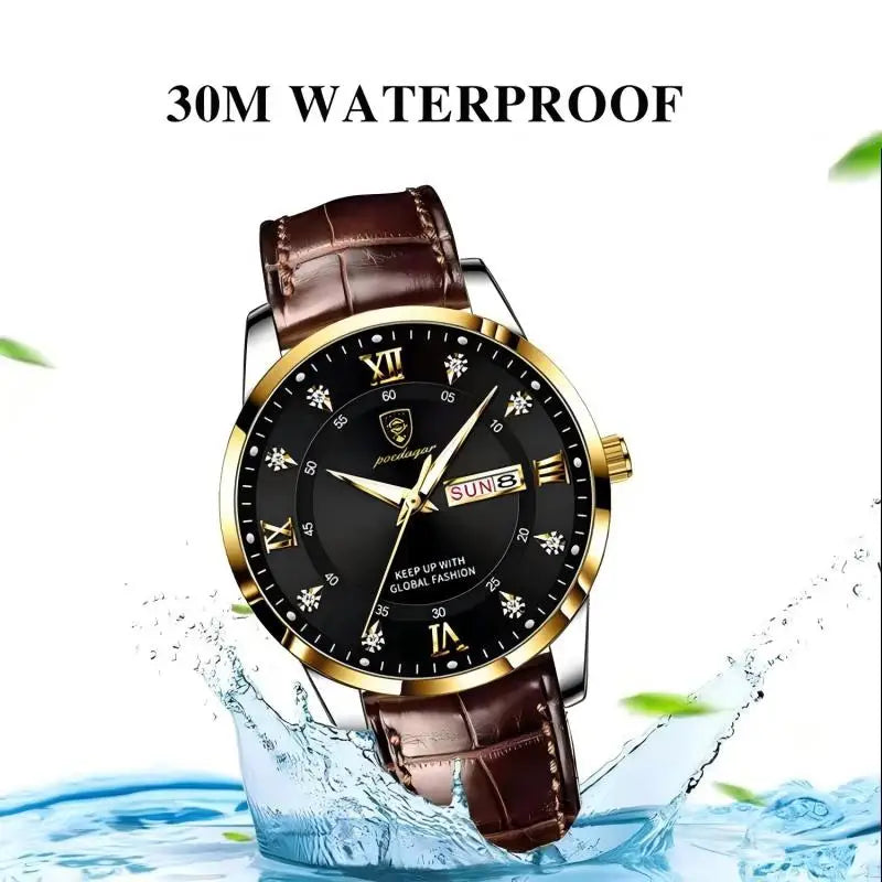 POEDAGAR Luxury Brand Men Watches Waterproof Luminous Leather Quartz Man Wristwatch Casual Sports Military Watch For Men relogio Eternal Bloom Co