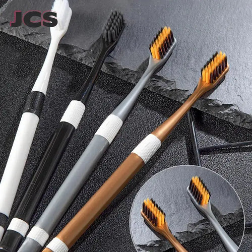 2 Pcs/Set Bamboo Charcoal Toothbrushes Ultra-Fine Soft Bristle Cleaning, Family Outfit Couple Adult Fine Bristle Toothbrush Set Eternal Bloom Co