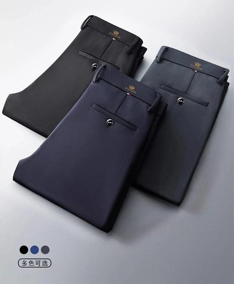 High-stretch fabric men's business trousers suitable for all seasons, featuring an elastic waistband and classic office/work for Eternal Bloom Co