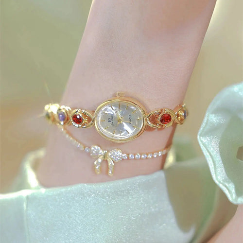 BS Watch For Women Light Luxury Brand Retro Oval Rainbow Bracelet watches Waterproof Ladies Fashion Quartz Clock Wristwatches Eternal Bloom Co