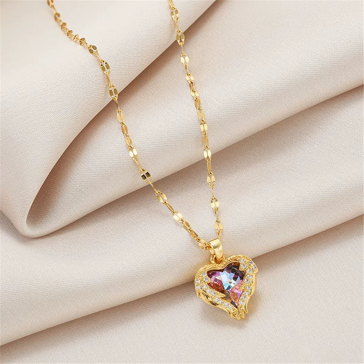 LLL Top Luxury Colorful Crystal Ocean Heart Pendant Necklace For Women Trendy 316L Stainless Steel Jewelry Female Wedding Neck C Eternal Bloom Co