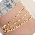 3pcs/set Flat Snake Chain Fried Dough Twists Chain Anklet Set Women's Beach Vacation Fashion Foot Jewelry Eternal Bloom Co