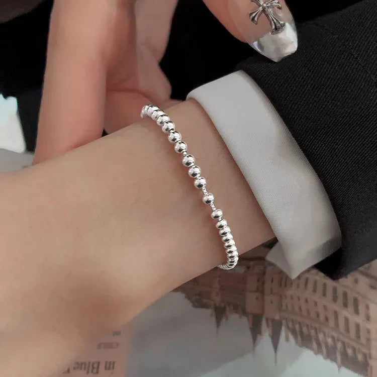 100% Solid 925 Sterling Silver Metal Bracelets for Women Men Beads Adjuatable Handmade Simple Bracelet Birthday Christmas Gift Eternal Bloom Co