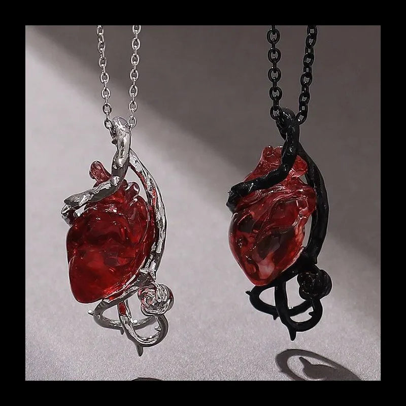 Vintage Necklace Hip Hop Punk Goth Thorns Flower Heart Earrings Creative Fashion Niche Halloween Eternal Bloom Co