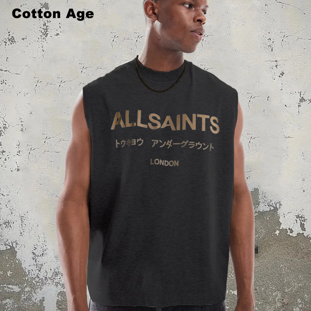 Vintage Men's Tank Top - AllSaints Print Design - Casual Fall/Winter Layering Tee - Perfect Gift For Halloween/Christmas Eternal Bloom Co