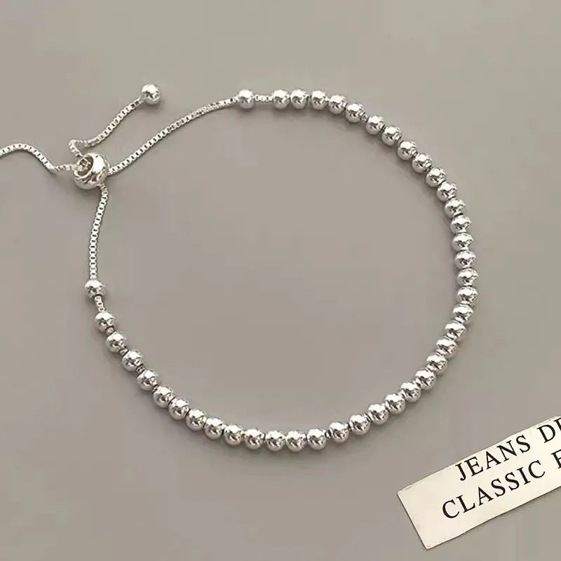 100% Solid 925 Sterling Silver Metal Bracelets for Women Men Beads Adjuatable Handmade Simple Bracelet Birthday Christmas Gift Eternal Bloom Co