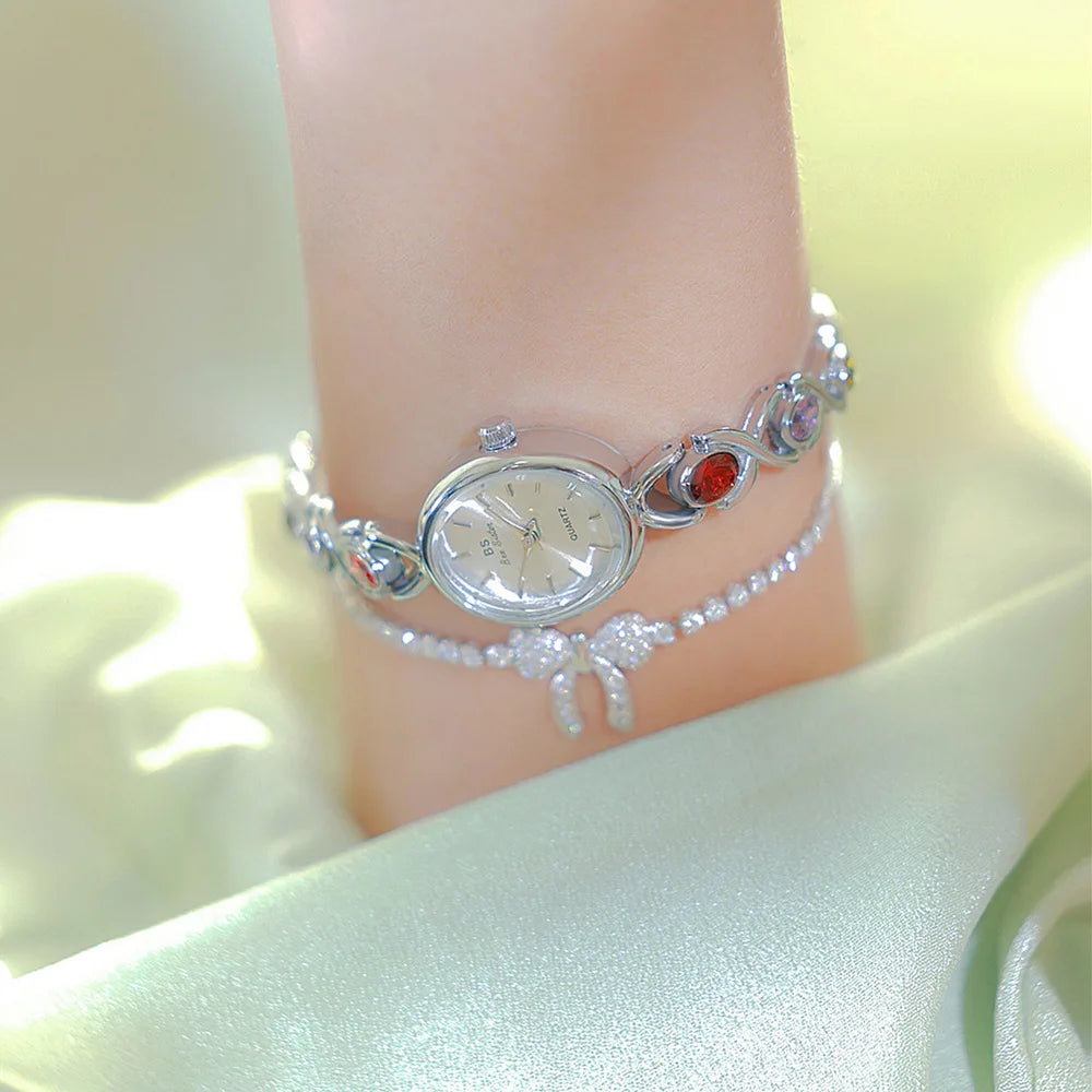 BS Watch For Women Light Luxury Brand Retro Oval Rainbow Bracelet watches Waterproof Ladies Fashion Quartz Clock Wristwatches Eternal Bloom Co