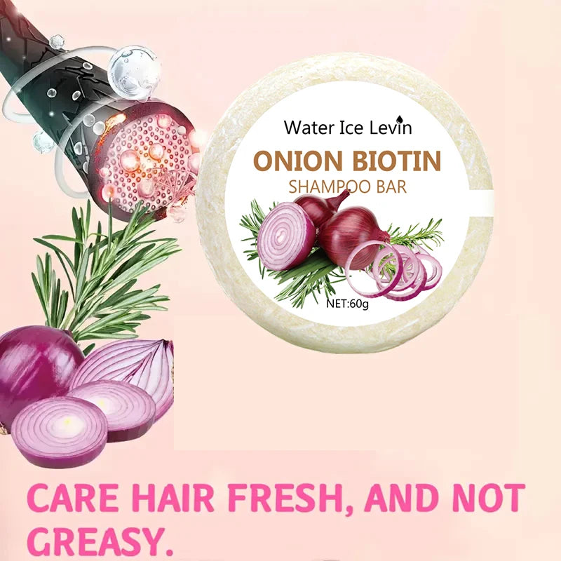 Onion Biotin Shampoo Bar. Strengthens Hair, Repairs Split Ends, Removes Dandruff. Pure Natural Care. 60g. Eternal Bloom Co